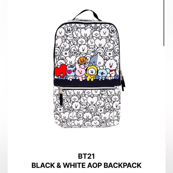 BT21 White and Black AOP Backpack - Picture 1 of 1